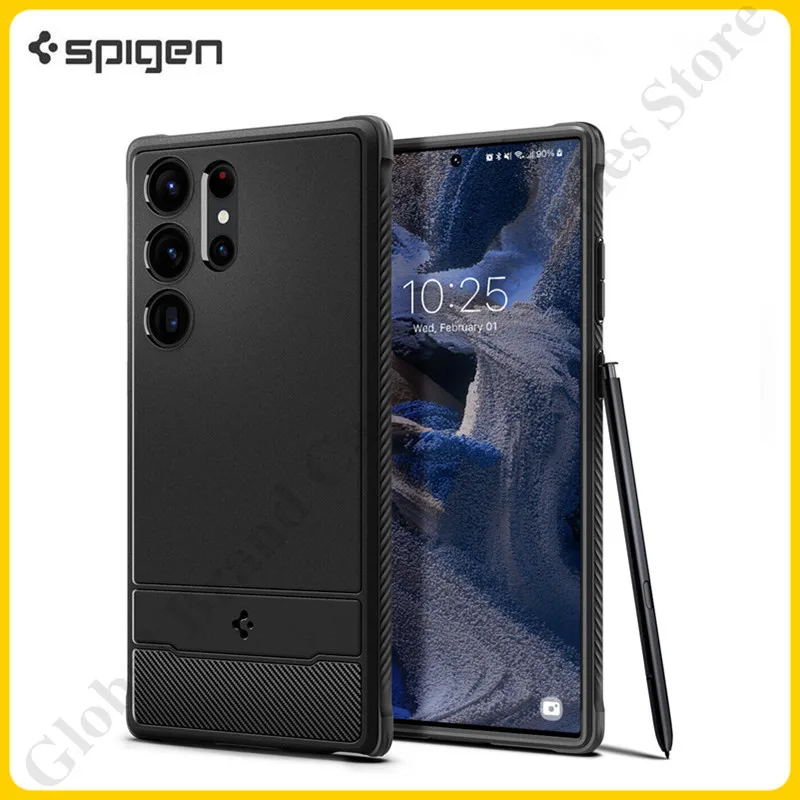 

100% Original Spigen Rugged Armor Carbon Fiber Soft Silicone Case For Samsung Galaxy S23 Ultra ( 6.8" ) Matte Shockproof Cover