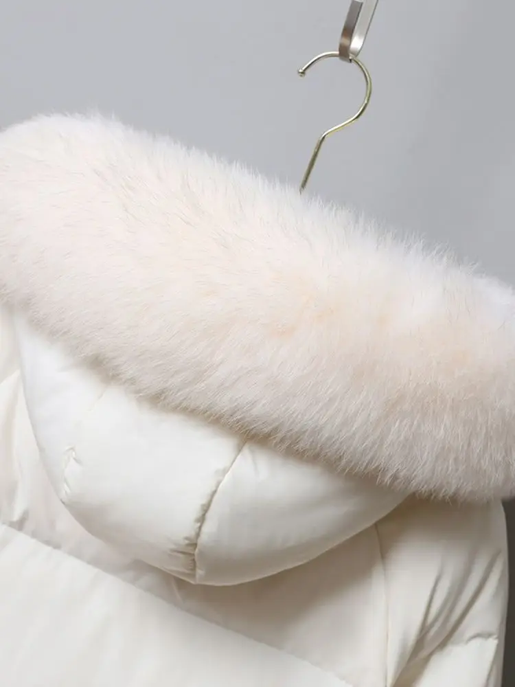 Women Long Down Jacket New Casual Style Fox Fur Collar White Duck Down Jackets Autumn Winter Coats And Parkas Female Outwear