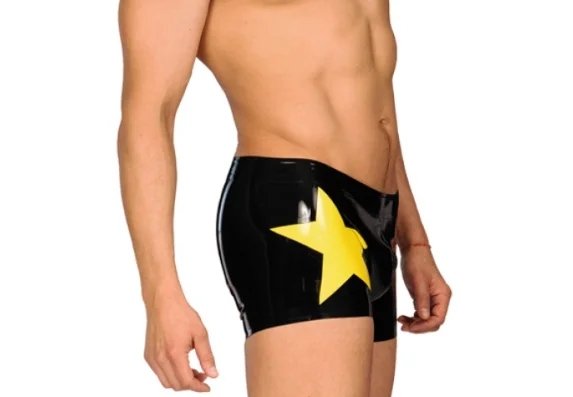 Маскарадная вечеринка Фетиш 100% латексная резина Schwarz Niedrige Taille BoxerShorts Брюки Unterhose 0