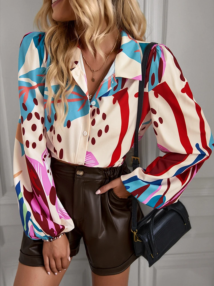 

Spring/Summer 2023 New Temperament Elegant Commuter Print Long Sleeve Sexy Top Women Shirt Leisure Vacation Blouse Women Tops