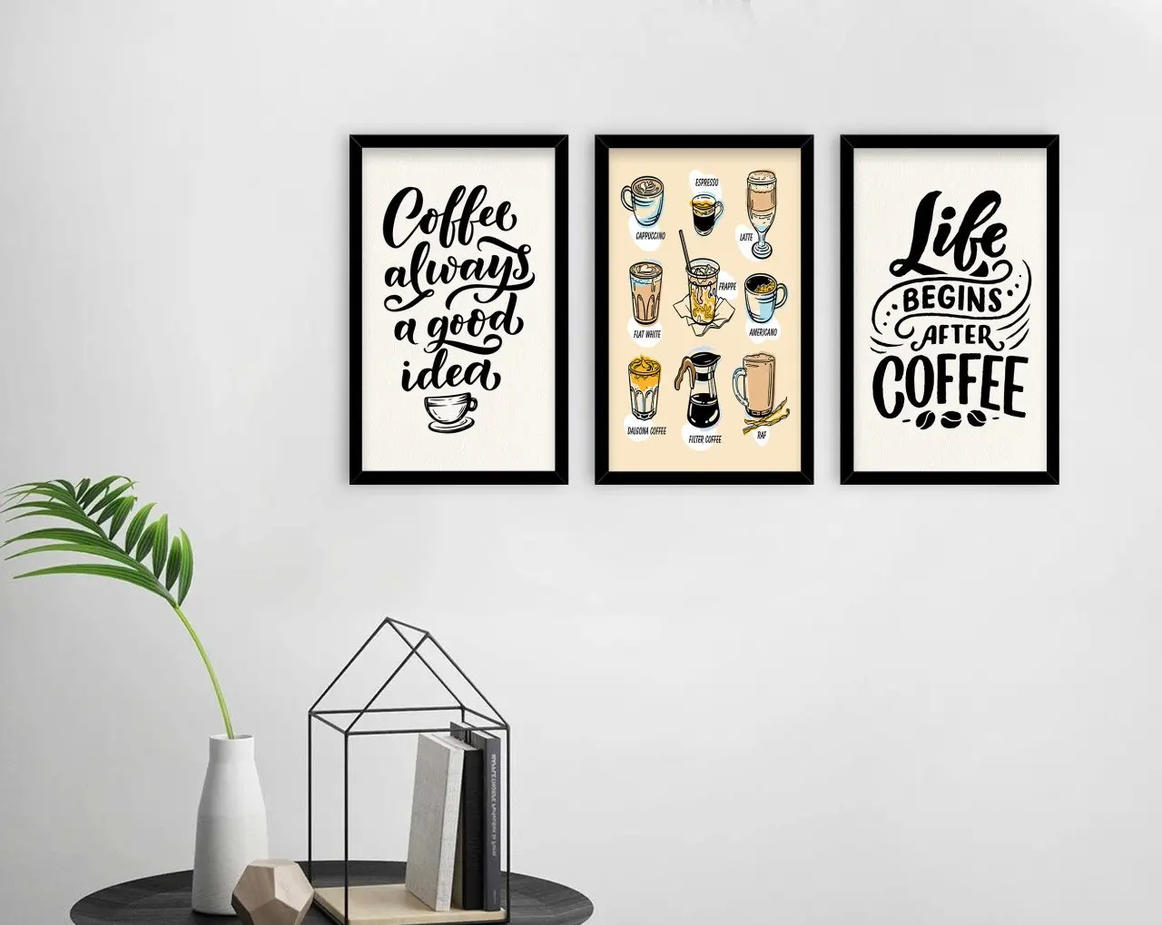 

BK дома Кофе дизайн декоративные 3'lü дерева в черной оправе Tablo-8