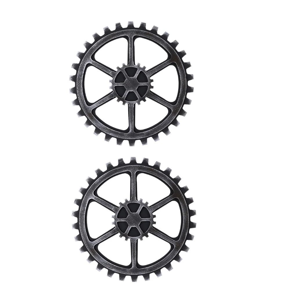 

2 Pcs Metal Gears Rustic Wooden Wall Wheel Decorative Home Accessories Steampunk Equipment Ornaments