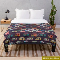 happy camper throw blanket flannel sherpa bedspread bedding sofa picnic fur soft blanket