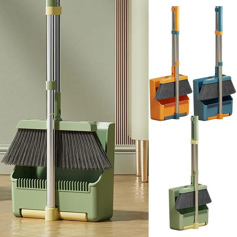 

Broom And Dustpan Set Portable Upright Stand Up Broom Kit Adjustable Handle 180 Degree Rotating Broom For Lobby Garden Bedroom