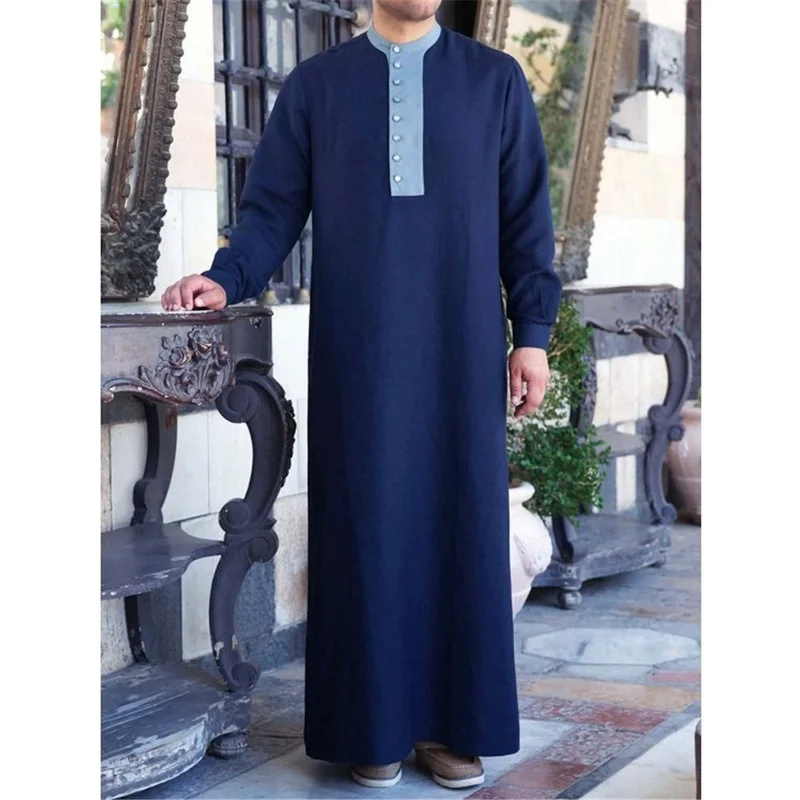 Men's Muslim Robe Daily Loose Casual Stand Collar Muslim Arab Middle East Men's Robe Africa Business Casual New Fashion 2022