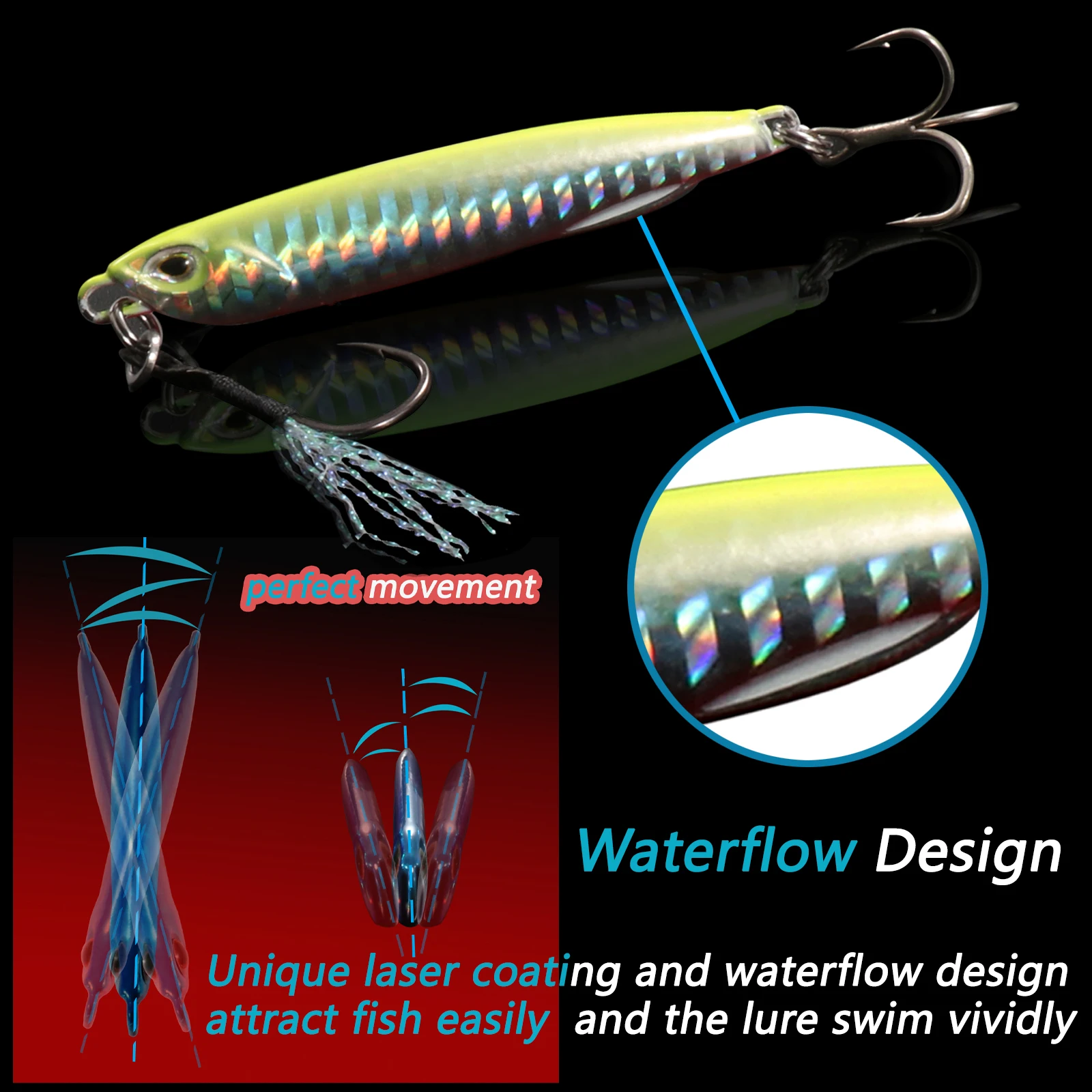 Metal Lures Jig Spoon Cast 3D Eye Fish Hook Artificial Bait Minnow Pencil Lure Luminous Swimbait Holographic River Ocean Fishing