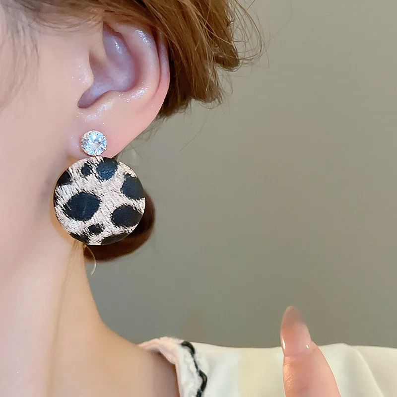 Винтажные геометрические Круглые Женские серьги-подвески Minar с леопардовым