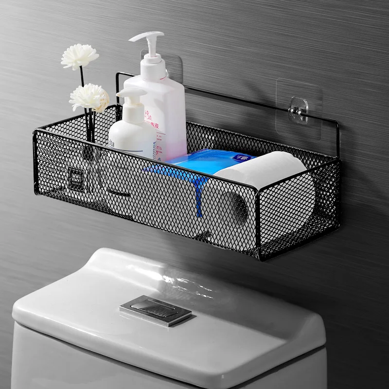 

Wall-mounted Rack Bathroom Shelves Punch-free Kitchen Condiment Storage Basket Shower Storage Shelf Toilet Organizer Accessories