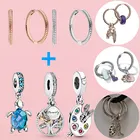 Женские серьги-гвоздики из серебра 100% пробы с перьями и яблоком