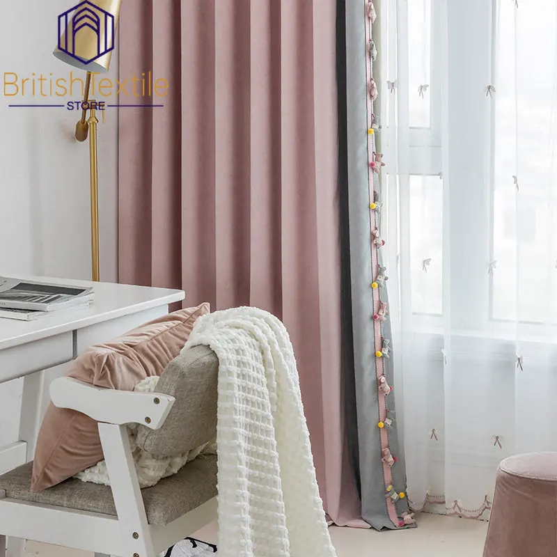 Современные занавески для гостиной столовой спальни вельветовые розовые и серые