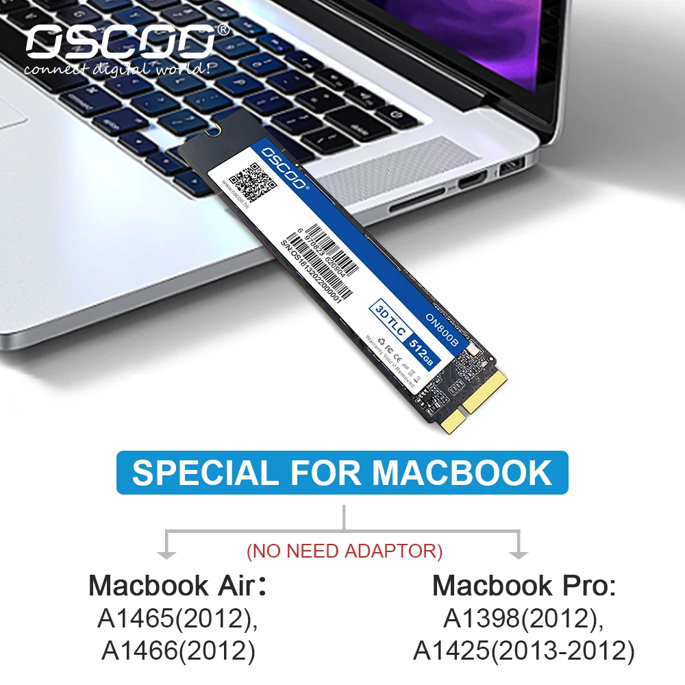 Твердотельный накопитель Oscoo Macbook для 2012 macbook air A1465 A1466 Macbook Pro A1398 A1425, жесткие диски с обновлением емкости 256 ГБ 512 ГБ 1 ТБ macbook