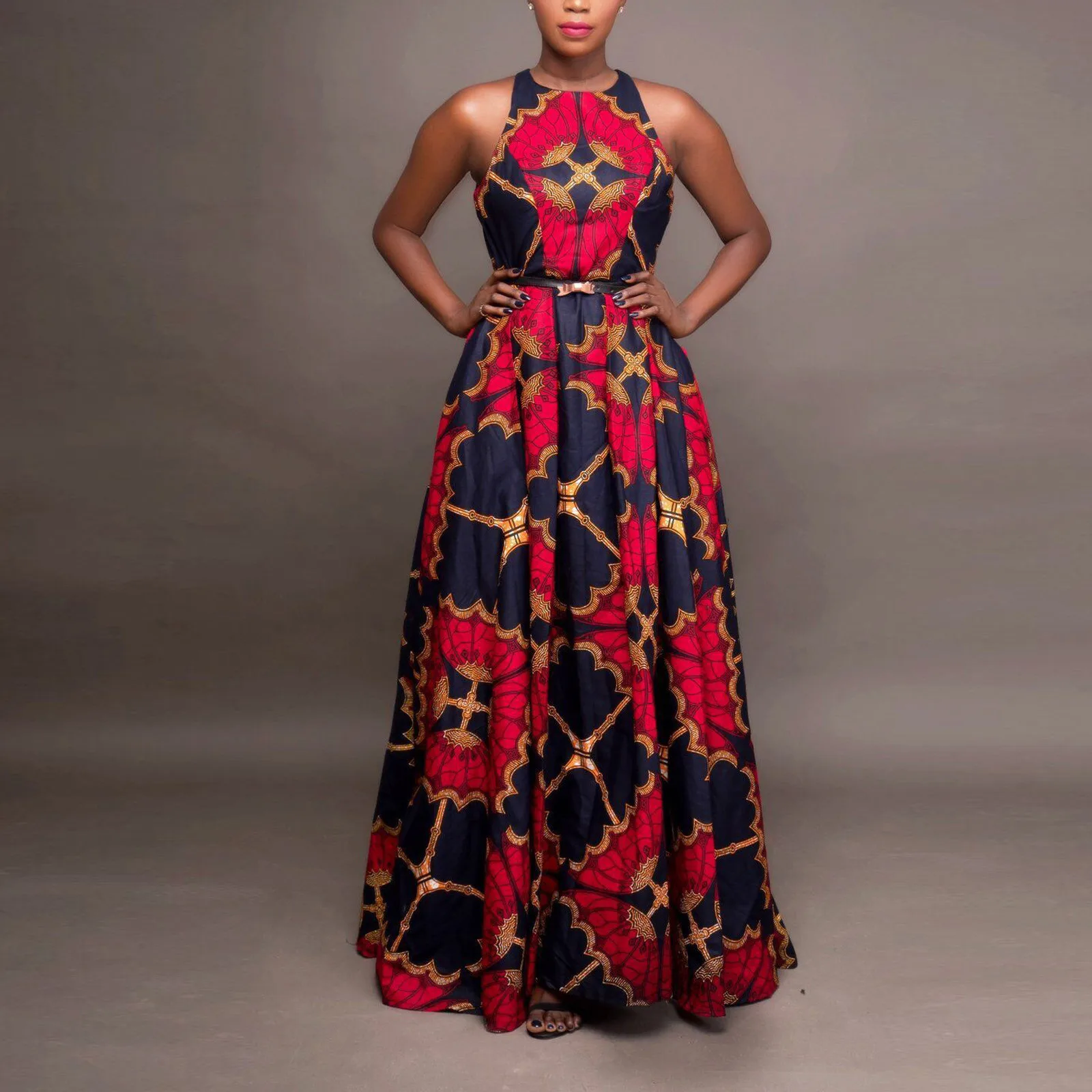 

Evening Dresses Print O Neck Long Dress Sleeveless Large Swing Dress Summer 2022 Long Dress Vestido Feminino