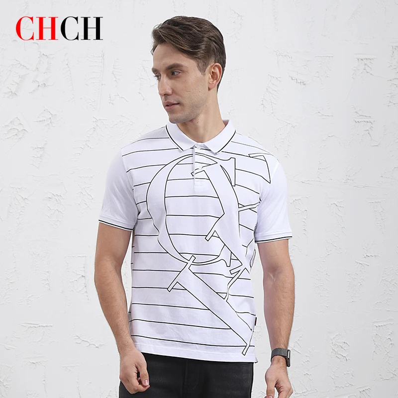 Рубашка-поло CHCH мужская с отложным воротником модная летняя одежда Приталенный