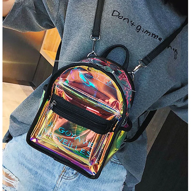 

Mini Travel Bags Silver Laser Backpack Women Girls Shoulder Bag PVC Leather Holographic Backpack School Bags for Teenage Girls