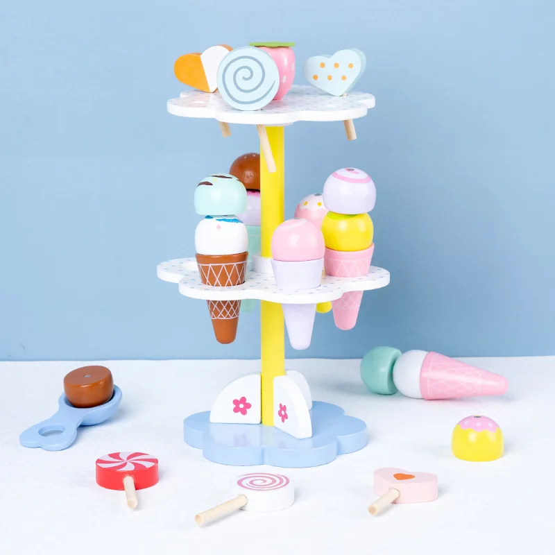 

Ice Cream Wooden Kitchen Food Sweets Toys Pretend Play Toys Children Magnetic Vanilla Chocolate Strawberry For Kids Girls Gifts