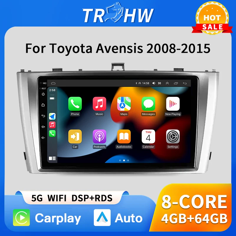 Автомагнитола CarPlay Android для Toyota Avensis 2008 - 2015 4G Автомобильный мультимедийный GPS 2din