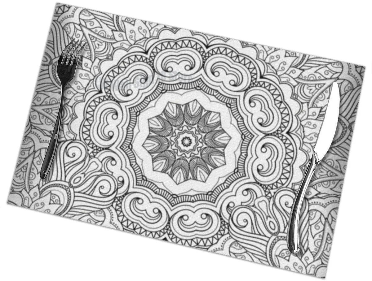 

Monochrome Coloring Hand Mandala Table Mats Placemats Countertop Protection for Kitchen Dining Table Heat Resistant Baking Mat
