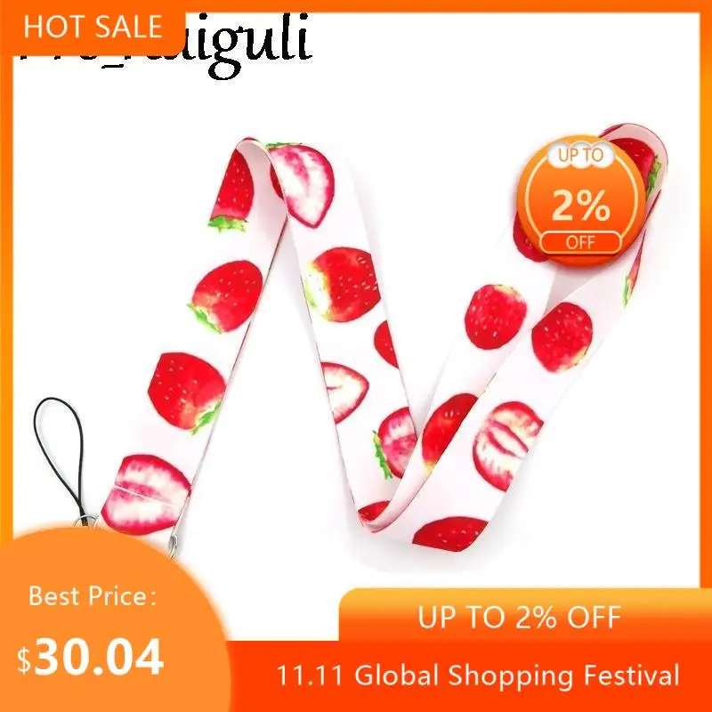 

30 шт. плоды клубники розовый, детская спальная одежда шеи брелок ожерелье Аниме шейный ремешок держатель значка брелок ремешки