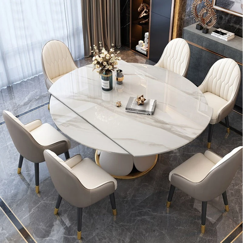 

Italian luxury rock table Modern simple small-sized rotary telescopic rock table Nordic minimalist table and chairs