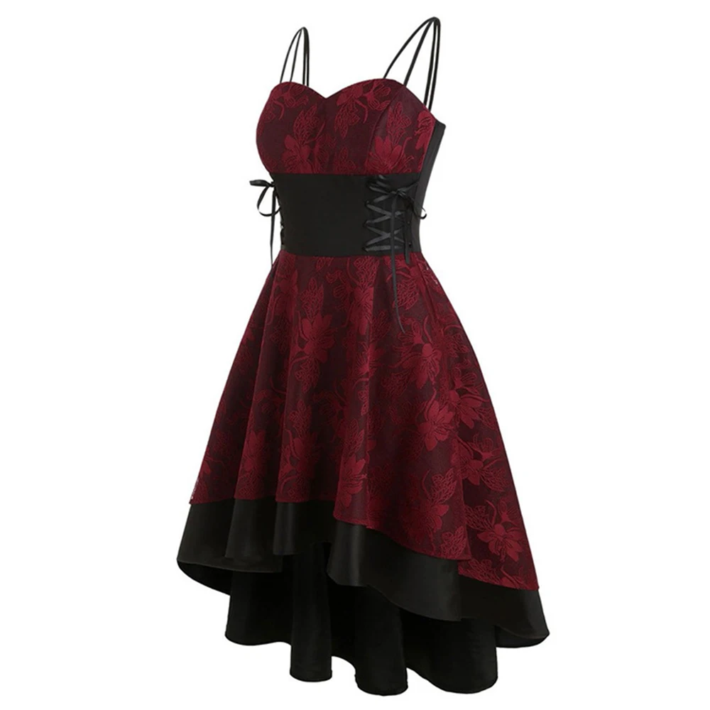 

Vintage Women Floral A-line Lace Dresses Camisole Hollow Out Sashes Punk Partywear Gothic Fashion Sexy Lady Robe 2023 Summer
