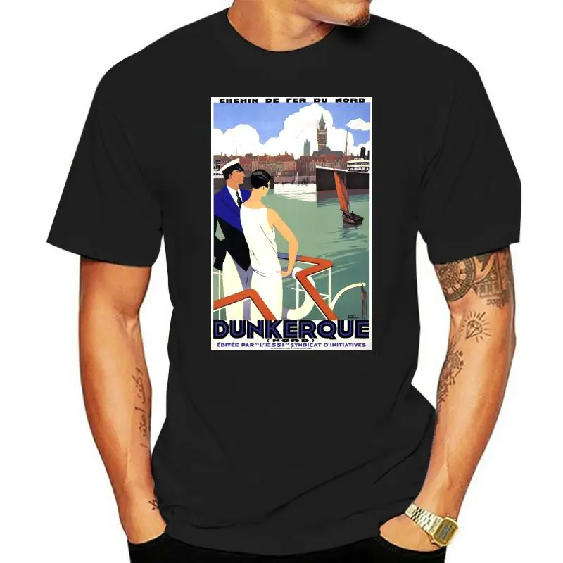 

Men t-shirt Vintage Travel Poster France Dunkerque tshirt Women t shirt