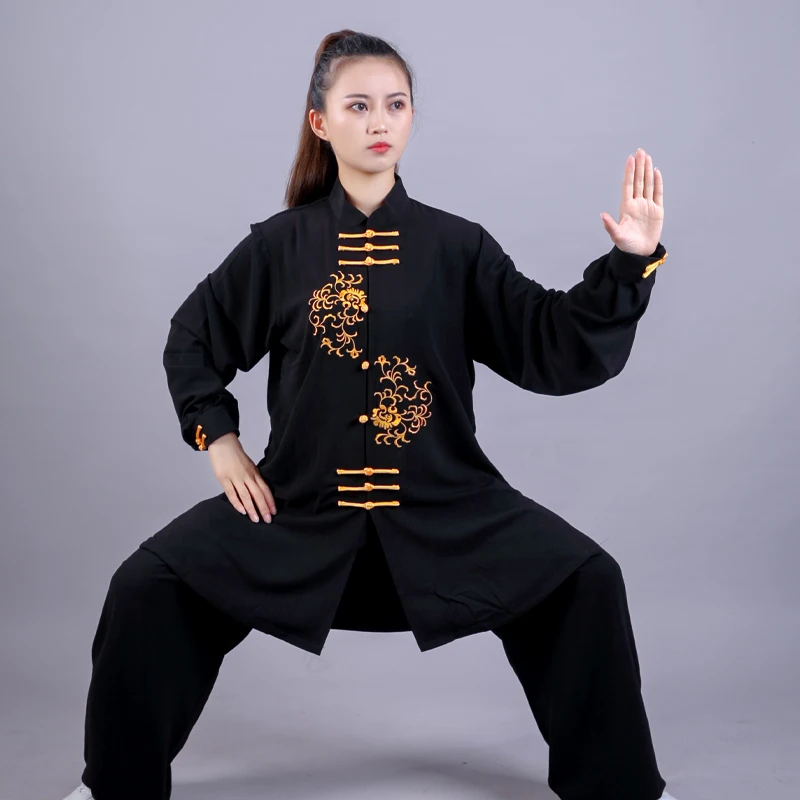 

Китайский костюм Тай Чи, хлопковый дышащий Женский костюм кунг-фу, униформа в виде крыла, куртка, штаны, Восточная одежда для упражнений