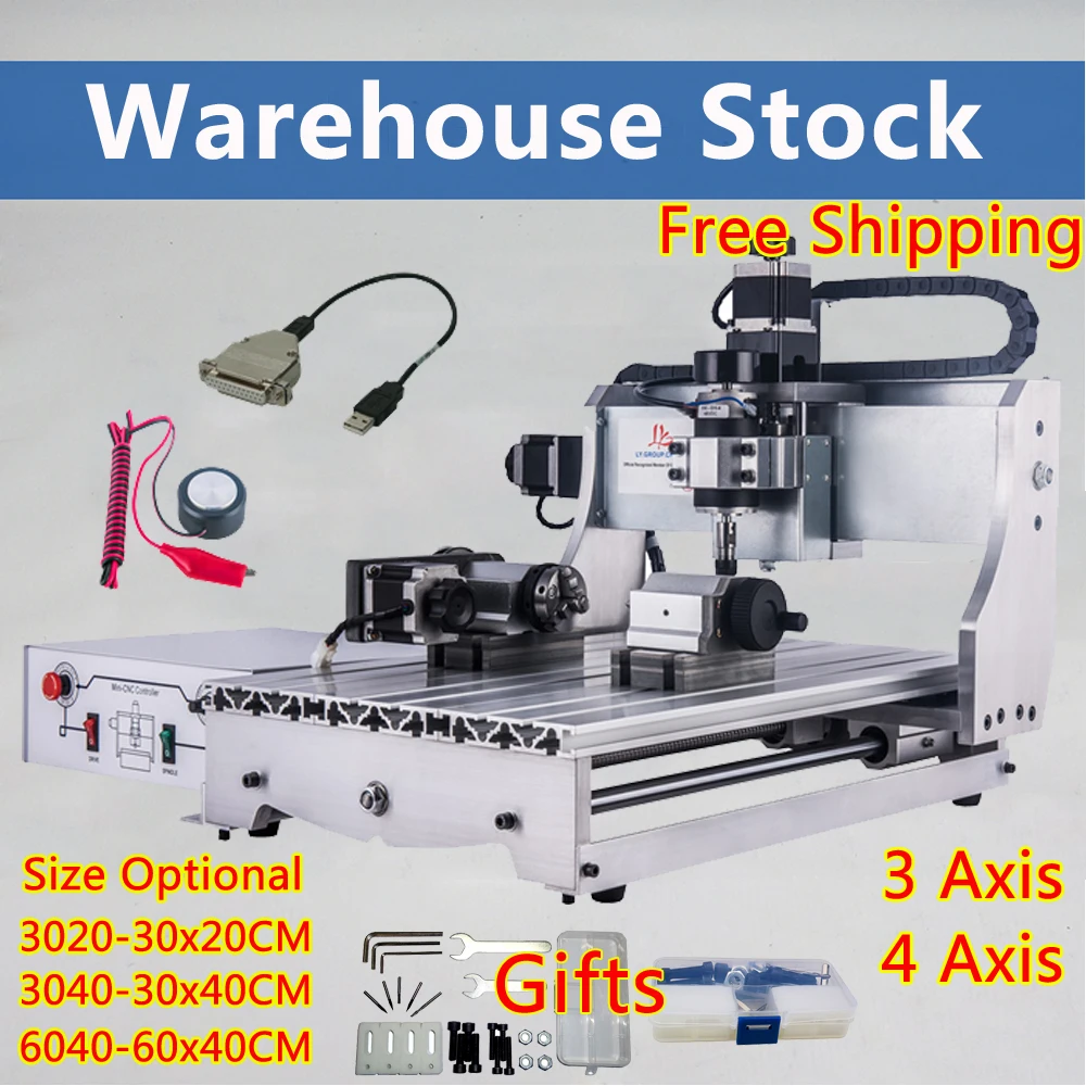 

3040 CNC Milling Machine 6040 CNC Router Engraving Cutting Equipment 3020 4 Axis Spindle Engraver for PVC PCB Work Free Shipping