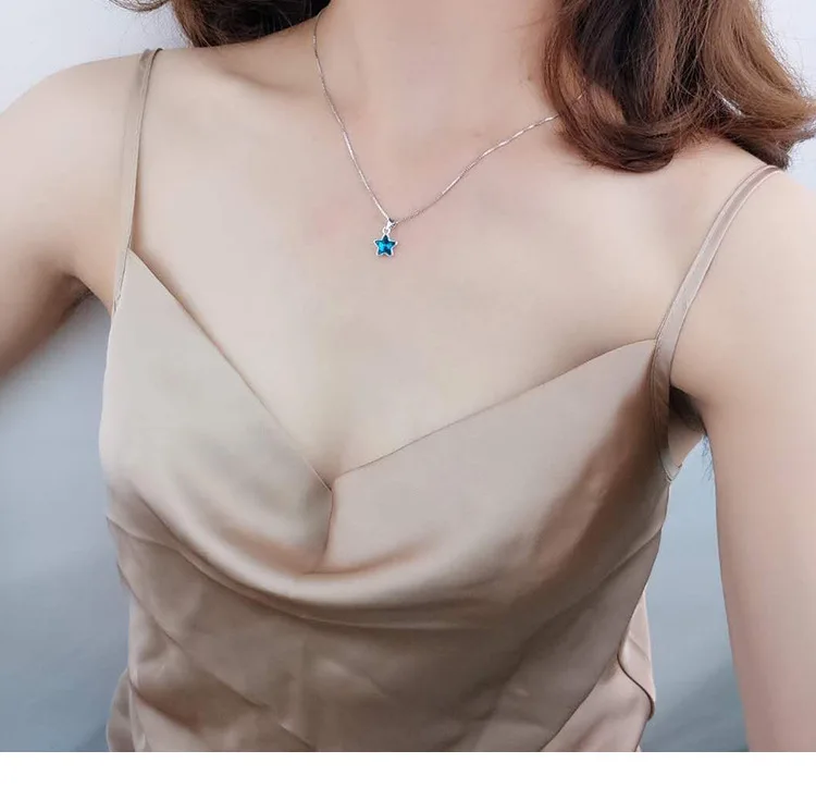 

DIWENFU Genuine 925 Sterling Silver Sapphire Jewelry 45cm Box Chain Necklace Pendant for Women Collares Mujer Topaz Jewelry