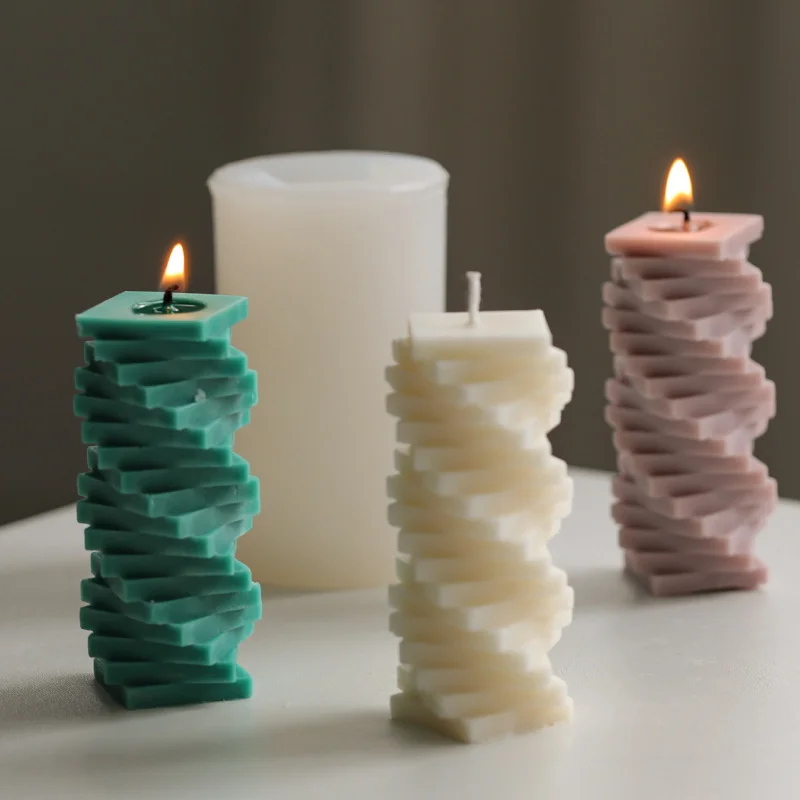 

3D Spiral Square Column Silicone Candle Mould DIY Creative Geometric Architecture Series Aromatherapy Candle Gypsum Soap Mold