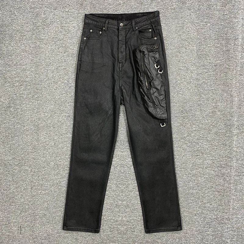 Black New American Style Black Pants Pocket Decoration Zipped Straight Black Jeans High Quality Niche Design Trousers D1320