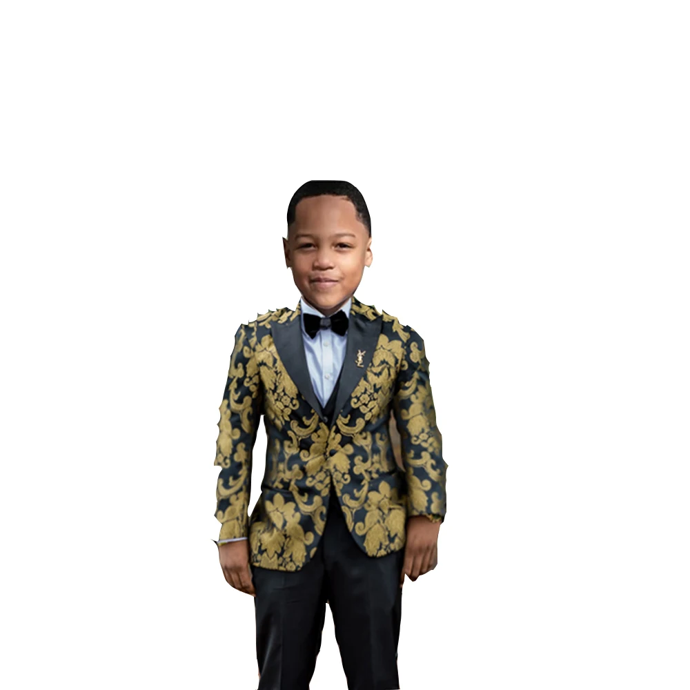 3 Pieces Suit For Boy Retro Dark Flower Boy Suit (Jacket+Pants+Vest) Wedding Birthday Formal Party Fashion Suit