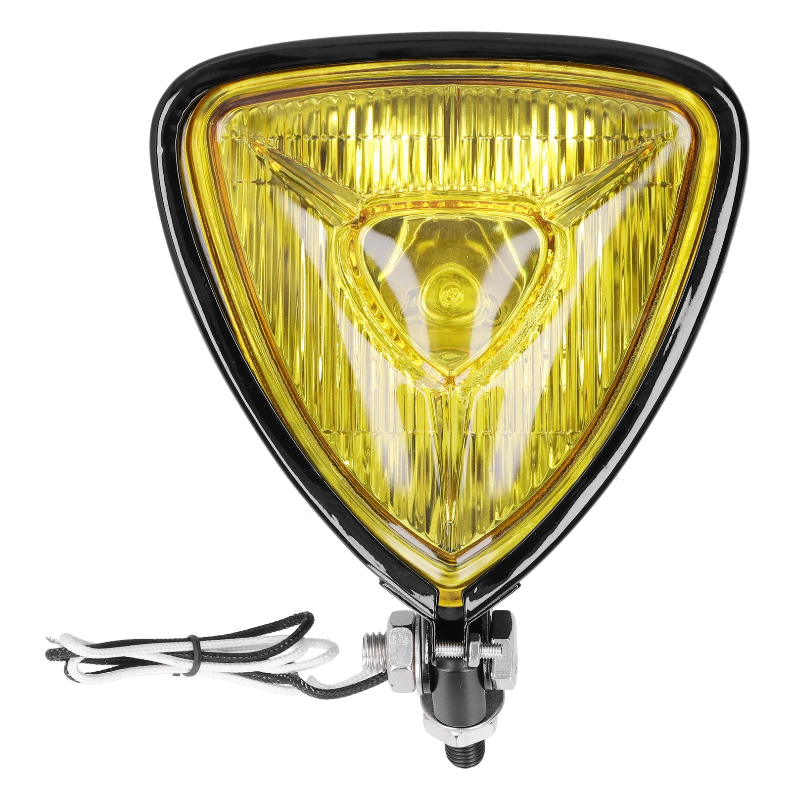 

12V 55W Triangle Headlight Yellow Lens Black Housing Fit for All Retro Motorcycles ATVs