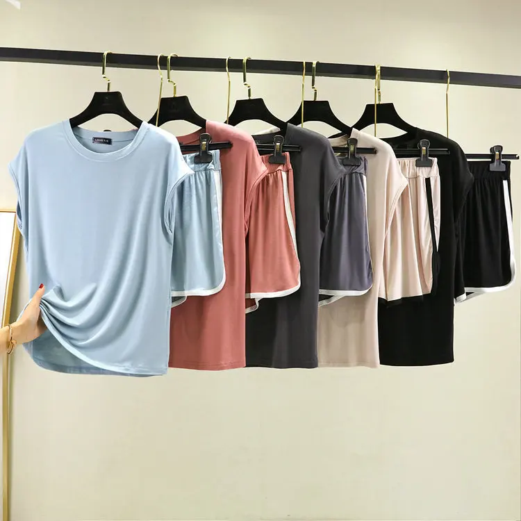 

2023 Women's Modal Cotton Homewear Set Women's Summer Thin Korean Fashion Women Clothing Short Sleeve Shorts Sleepwear Set