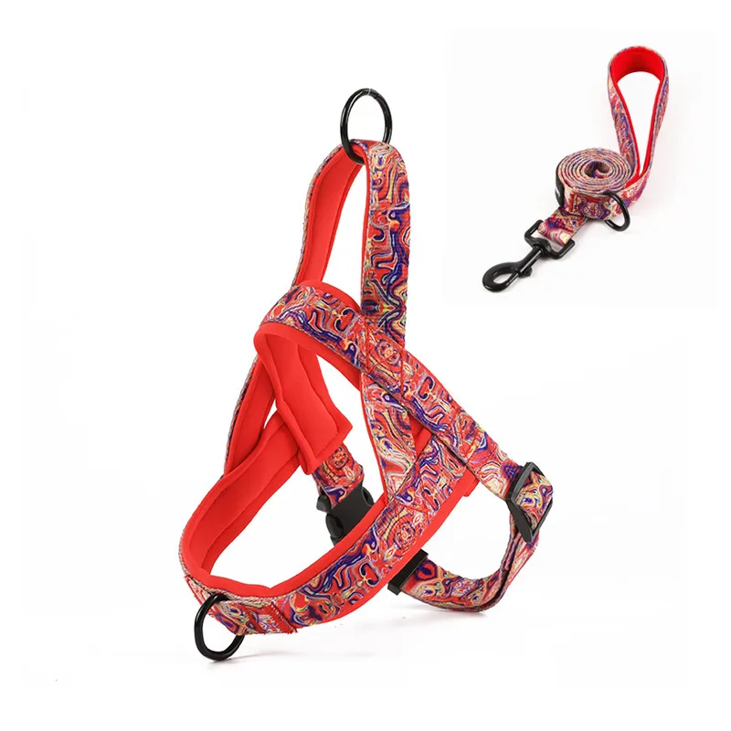 

Fashion Print Dog Harness Leash Soft Comfortable Breathable Adjustable Neoprene Pet Puppy Harness for Small Medium Large Dogs