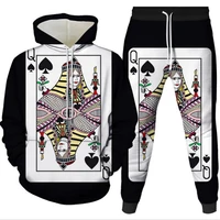 the poker card autumn winter 3d printed mens hooded sweater set mens sportswear tracksuit long sleeve mens clothing suit