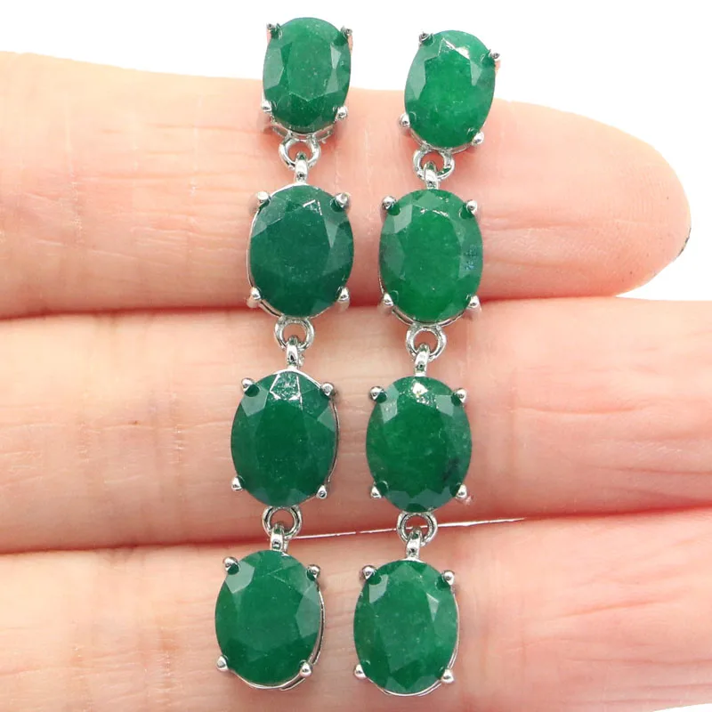 

45x7mm Highly Recommend 6.5g Real Red Ruby Blue Sapphire Green Emerald Females Daily Wear Present Silver Earrings