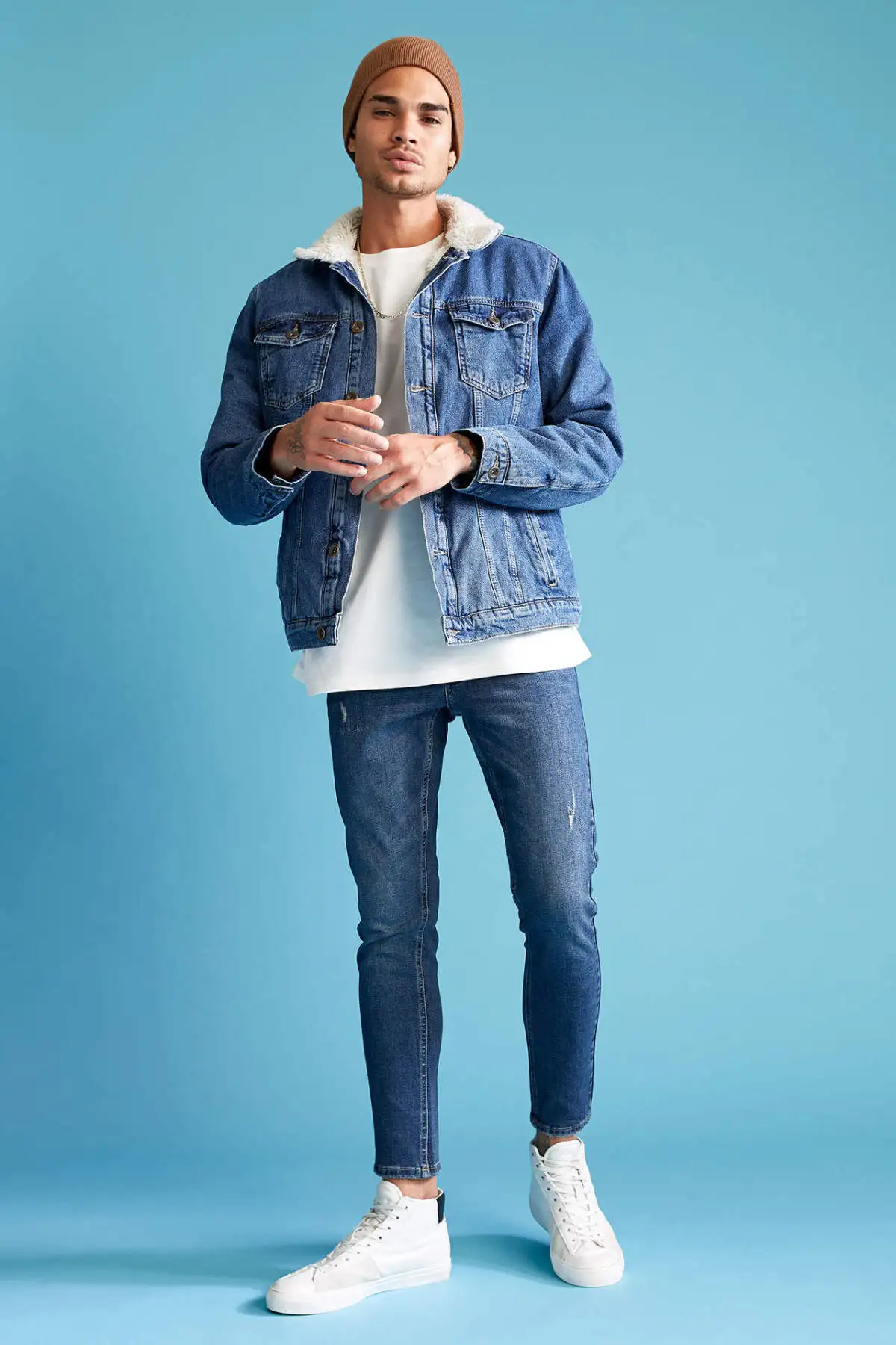 

DeFacto Man 2021 Autumn Winter Denim Slim Fit Jacket Vest Jeans Fur Mens Clothing Fashion New Season-R6823AZ21WN