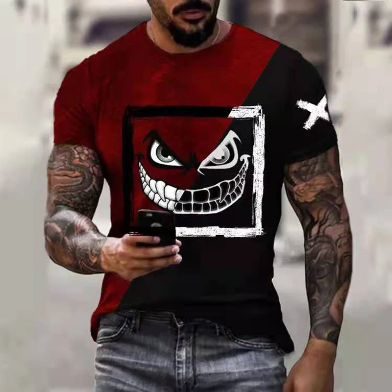 

2023 New Oversized T Shirt For Men Casual Short Sleeve Hip Hop Smiling Face Print Plus Size Tee Shirt Pullover Mens T-shirt Top