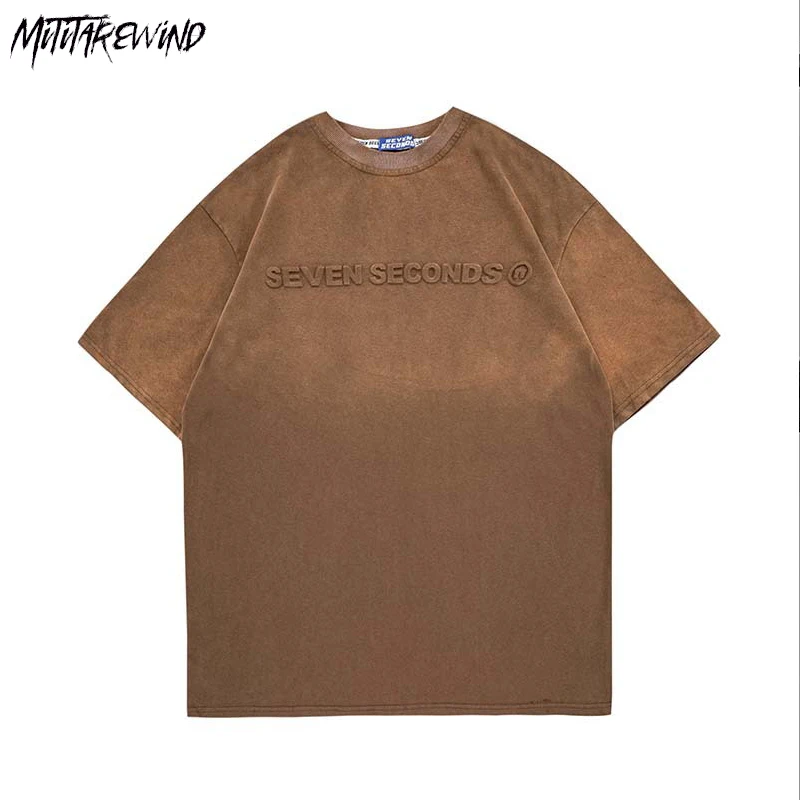 

Рубашка мужская с коротким рукавом, свободная повседневная Уличная одежда с буквенным принтом, однотонная уличная одежда в стиле Харадзюку, в Корейском стиле, на лето