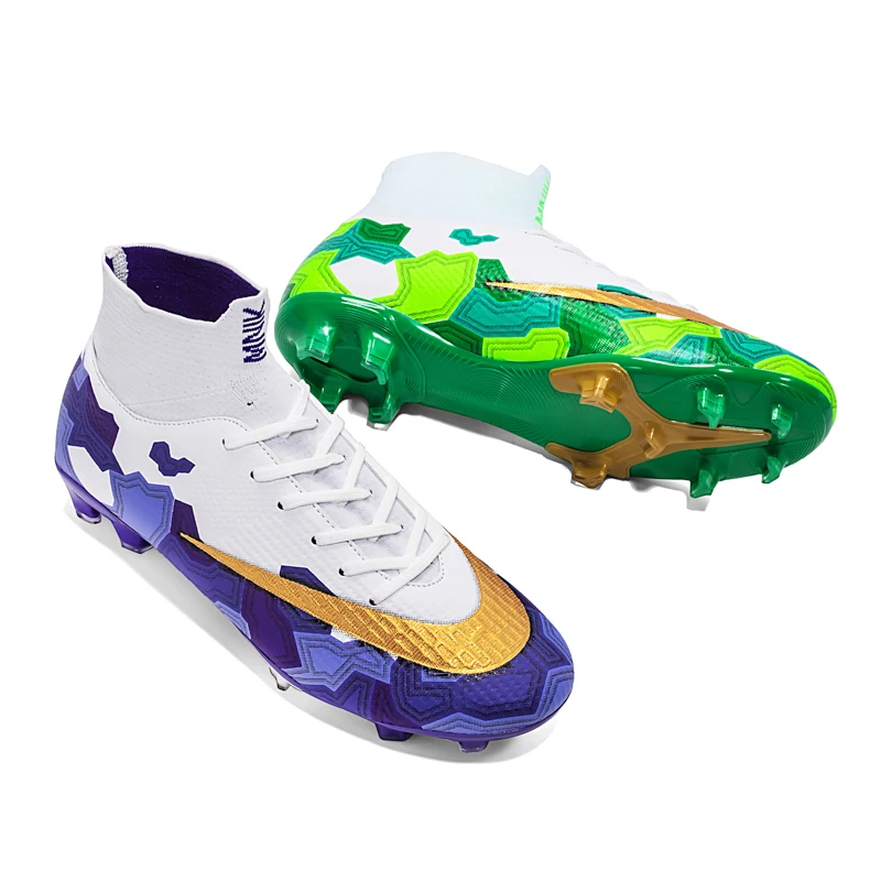 Men Soccer Shoes FG Ankle Football Boots Male Outdoor Lace-up High Top Training Match Sneaker Professional Crampons Man Football