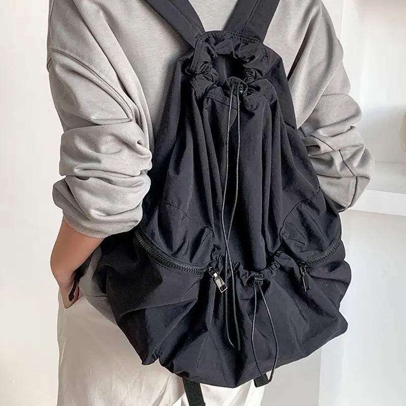 

Fashion Ruched Drawstring Backpacks For Women Aesthetic Nylon Fabric Girl Backpack Light Weight Students Bag Travel Female Bag