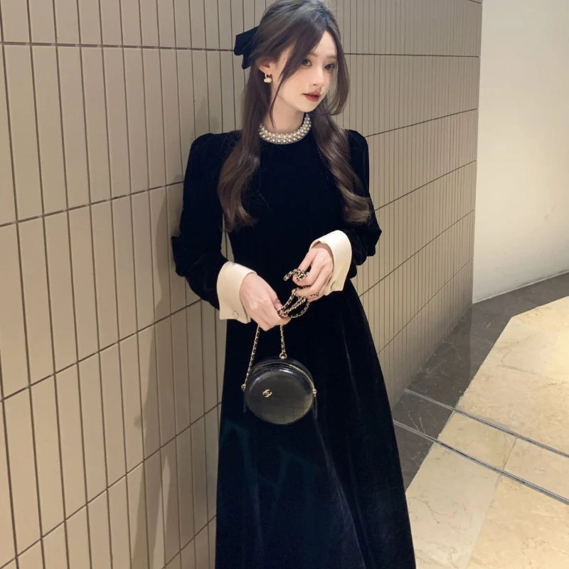 Элегантное женское бархатное платье винтажное длинное в французском стиле Одри