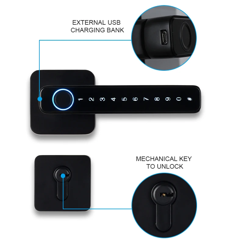 Kingku Smart Door Handle with Fingerprint Password Remotely Unlock，Digital Lock Tuya App，Keyless Entry for Interior Doors |