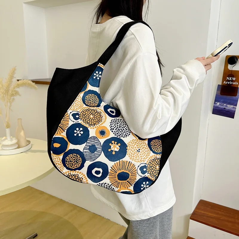 

FUNMARDI Fashion Floral Print Designer Handbag For Women Shoulder Bag 2023 Casual Large Capacity Female Tote Canvas Bag WLHB3293