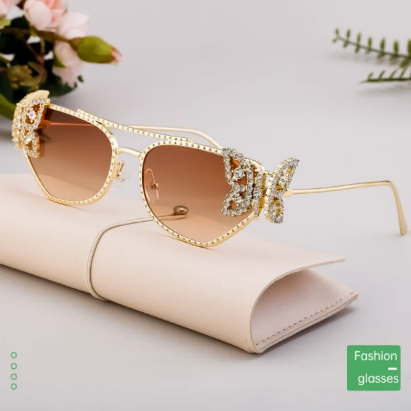 Женские солнцезащитные очки кошачий глаз с бабочкой и кристаллами 2021 роскошные