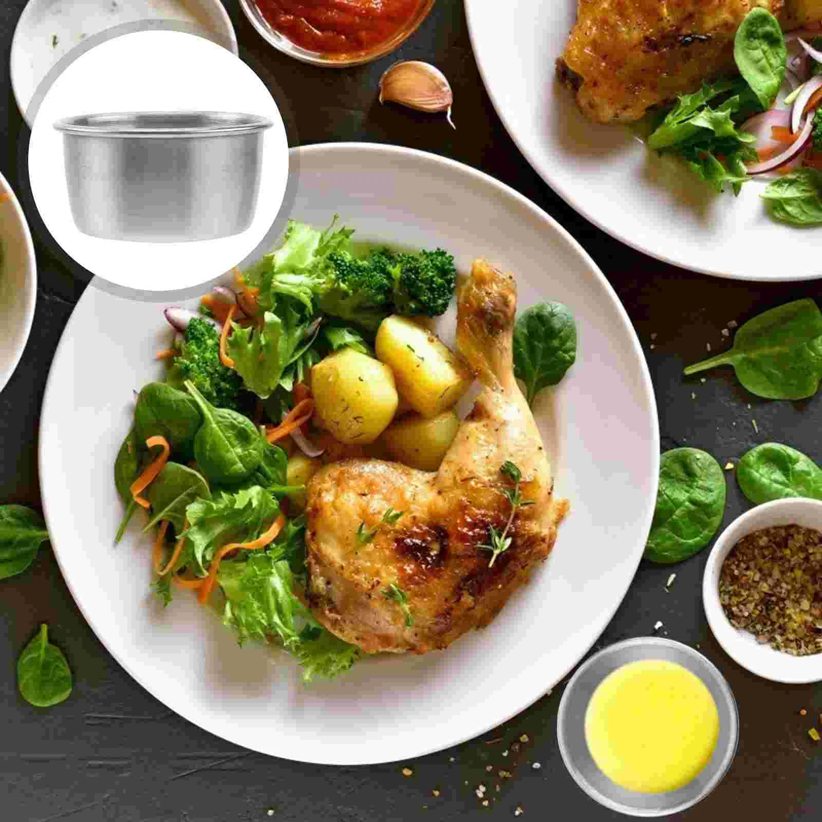 

9 Pcs Saucers Bowl Metal Sauce Cups Small Condiment Cups Seasoning Bowl Stainless Steel Container Soybean Metal Condiment Cups