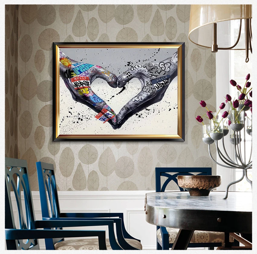 

Настенная искусственная декоративная картина для гостиной домашний декор жест Сердце Граффити Художественная Картина на холсте Любовь ру...