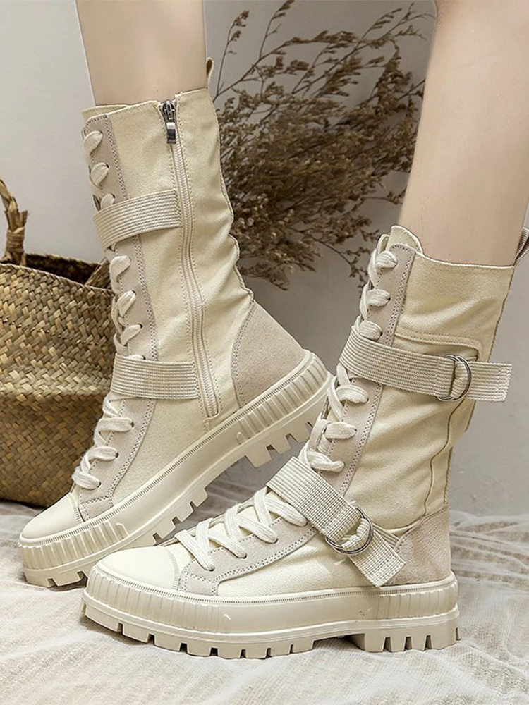 

2022 New Women Shoes Platform Chelsea Boots Autumn Winter Casual Snow Flats Mid Calf High Boots Ladies Shoes Motorcycle Boots