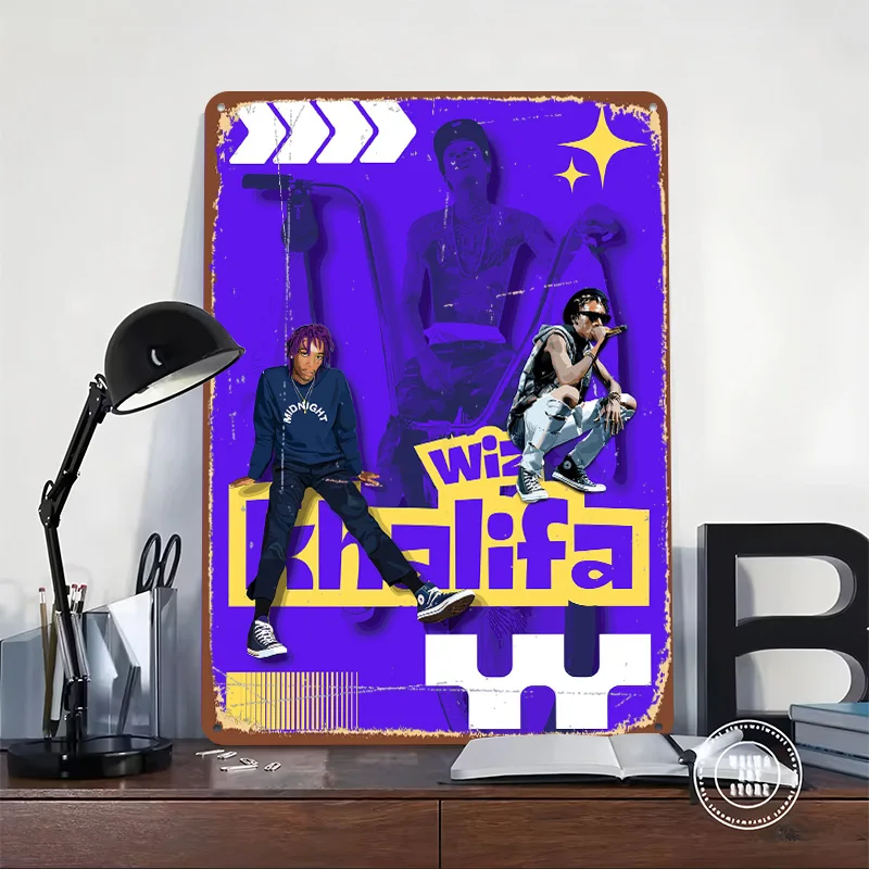 Фото Металлический постер Wiz Khalifa: Винтажный ретро-декор для стен, роскошный элемент интерьера, эстетическое украшение для дома №2