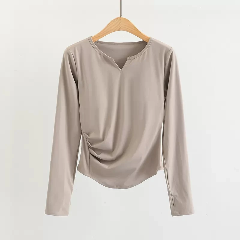 V Neck Lulu Women Slim Fit Long Sleeved Running T Shirt with Thumb Hole Sports Lightweight Shirts Hem T Shirt Tunic Pilates Top